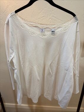 SAKS 5th AVENUE White Lace-Trim Long Sleeve Tee 3X